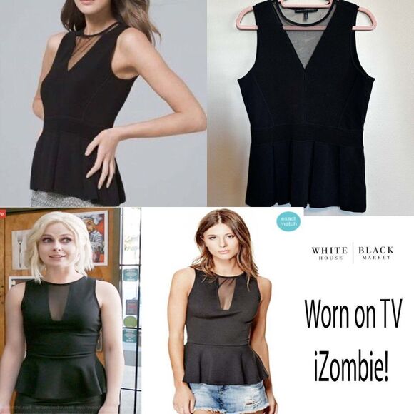 White House Black Market Stretch Black Peplum Top V-neck Sleeveless S - Picture 1 of 5